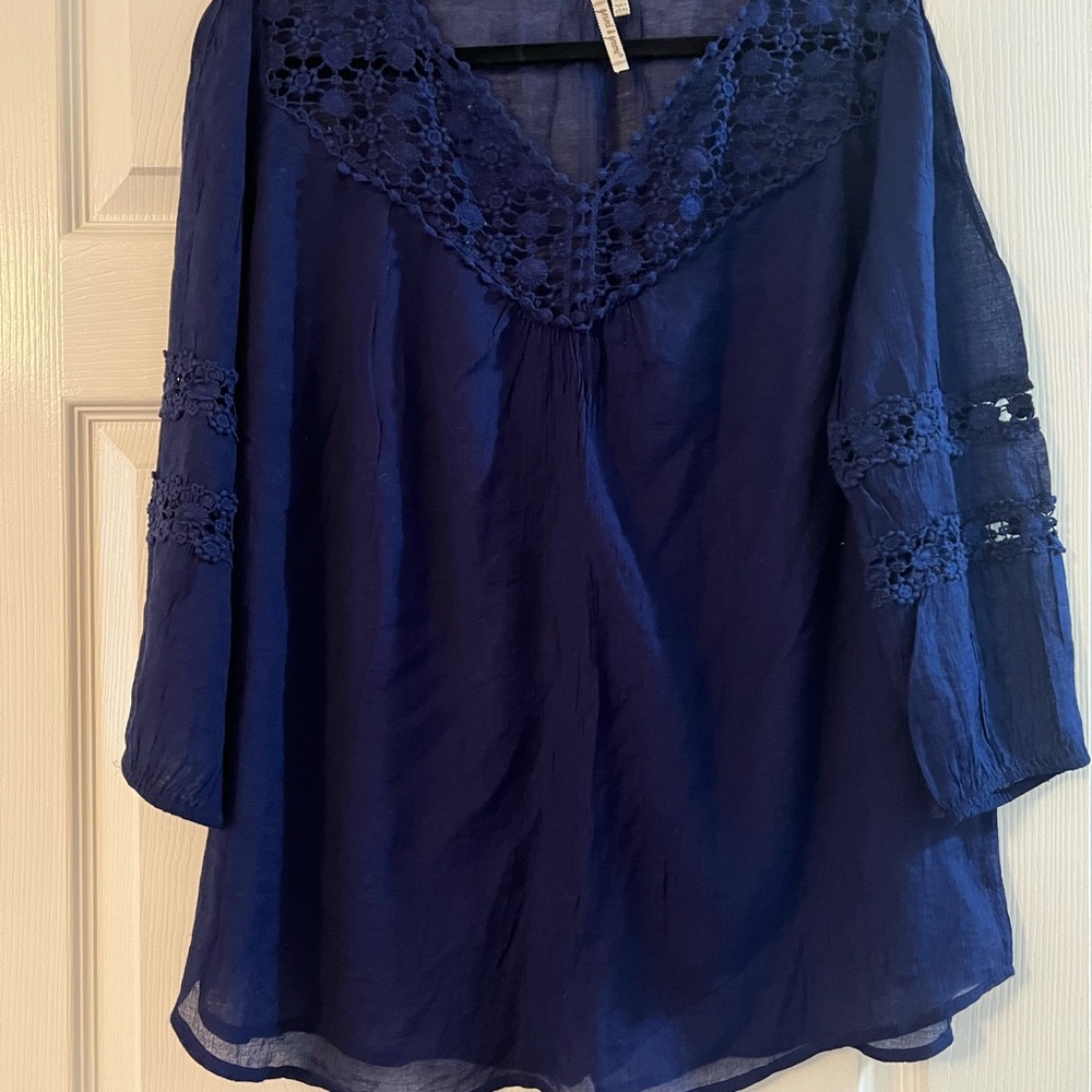 Elegant Dark Blue Women's Blouse Size XL